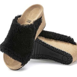 Birkenstock Shearling Papillio Namica Teddy Mules- Black